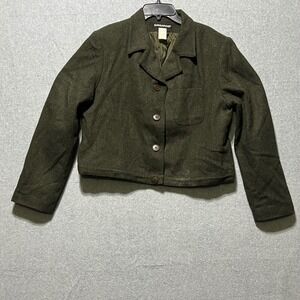 SAVANNAH Vintage Womens Green Wool Blend Blazer Jacket Button Front Cropped 14P